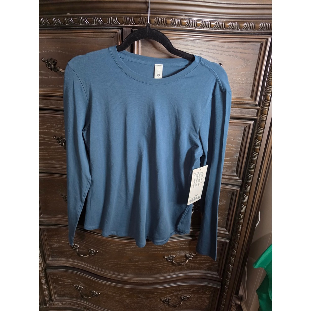 Lululemon Love Long Sleeve Shirt Iron Blue Pima Cotton LW3ESOS Size 6 NWT